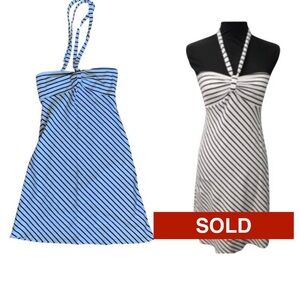 Ann Taylor Loft black & white striped sun dress halter tie around neck top S